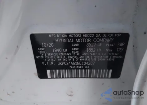 2021 Hyundai Accent Sel из США, поврежденный, VIN 3KPC24A63ME134287